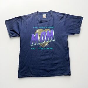 Vintage 90s Tultex The Greatest Mom in Texas Single Stitch T-Shirt XL Blue